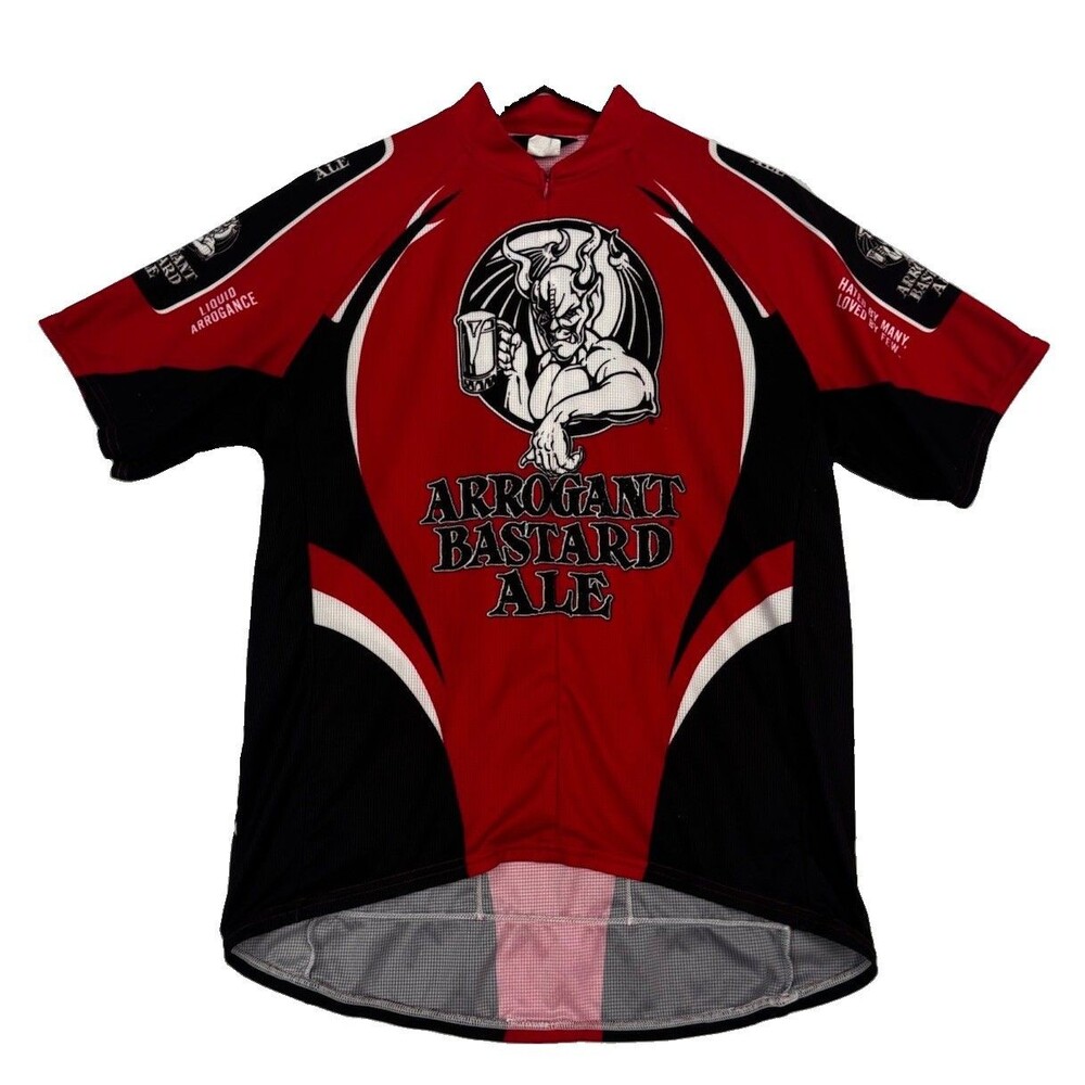 Canari Arrogant Bastard Ale Cycling Jersey Mens XL Red Black Full Zip Bike Shirt